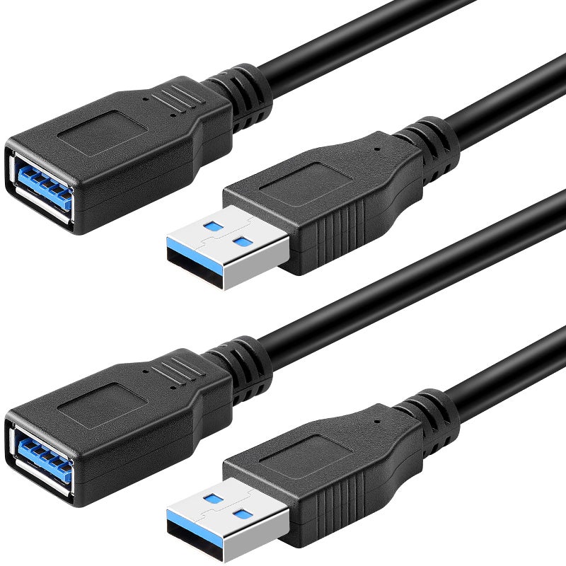 Pasow 2 Pack USB 3.0 Extension Cable SuperSpeed Type A Male to Female Extender Cord (1.5FT) - Image 1